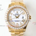 Perfect Replica Best Replica Rolex Day Date President White Roman Diamond Dial Watch
